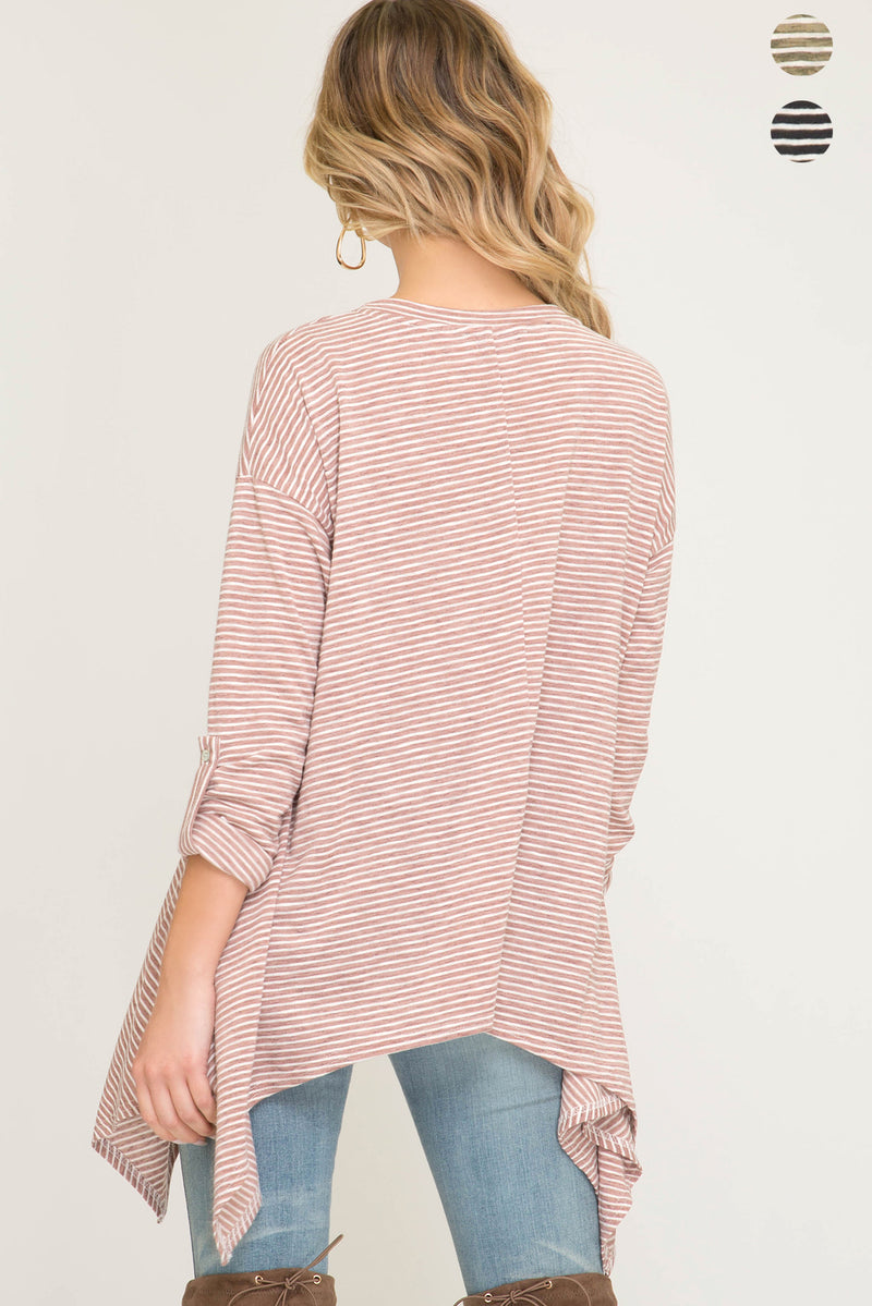 Woman roll up striped top