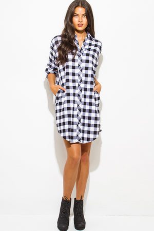 Woman plaid flannel mini dress