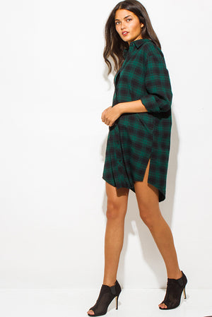 Woman plaid flannel mini dress