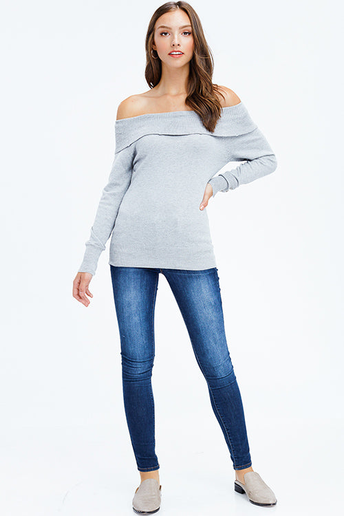 woman off the shoulder sweater top